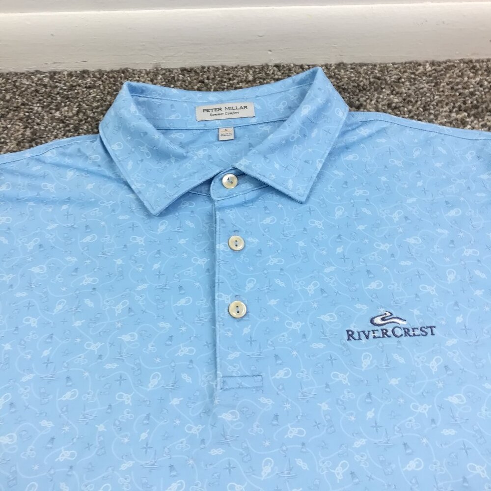 2024 RiverCrest Golf Club Polo Shirt Peter Millar Summer Comfort AOP Mens Large